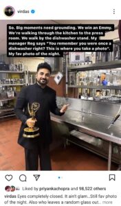 Vir Das next to dishwasher