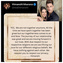 Himanshi Khurana breakup tweet