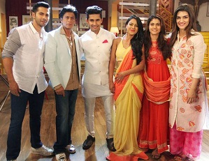 Shahrukh Khan and Dilwale team on Jamai Raja Sets