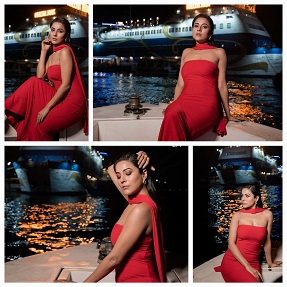 Shehnaaz Gill in red gown
