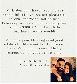 Virat Kohli and Anushka Sharma blessed with baby boy