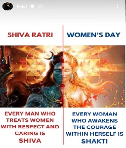 Kajol wishes Women's day and Maha shivratri