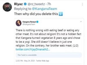 A user backlashes Kangana Ranaut