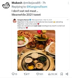 A user reminds Kangana Ranaut of past tweet