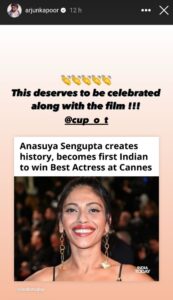 Arjun Kapoor congrats Anasuya Sengupta