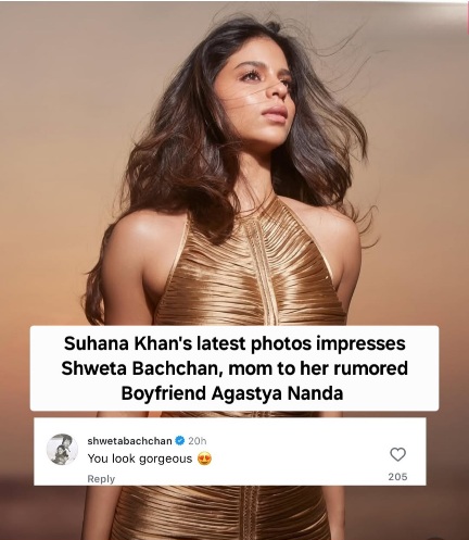 Suhana Khan’s photos impress Shweta Bachchan